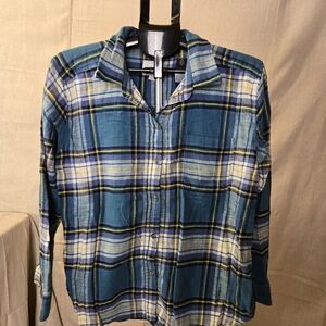 American Eagle Boyfriend Fit Flannel Shirt Women's Medium Blue Plaid